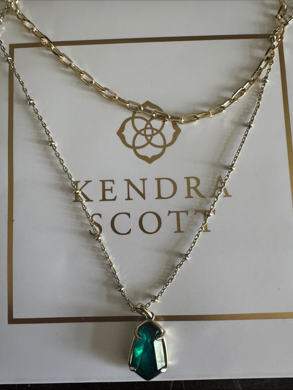 Kendra Scott Mixed Metal Layered Necklace with Emerald Pendant